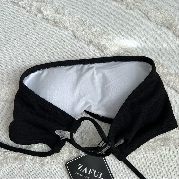 Black ribbed strapless bandeau bikini top with tie in the back zaful - Picture 4 of 9